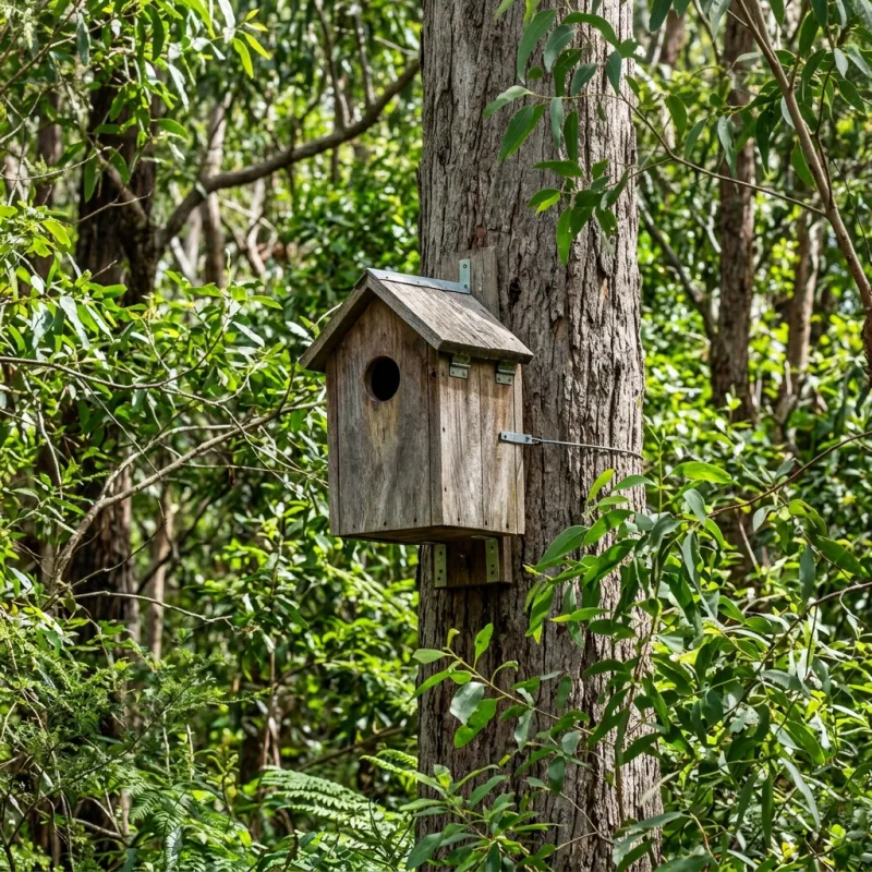 Animal nesting box installed as a humane alternative to a Blind Bight roof cavity