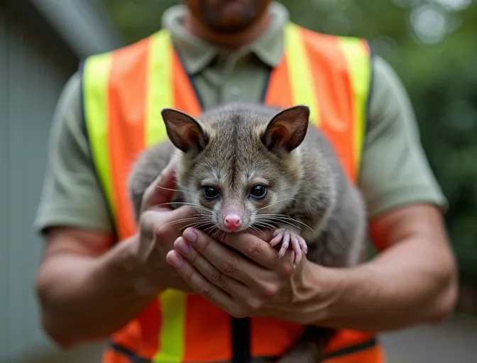 Animal handler safely recovering a deceased possum in Blind Bight